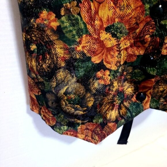 Vintage Envious Floral Brocade Button-Up Vest Medium Made In USA Orange & Black - Picture 5 of 7